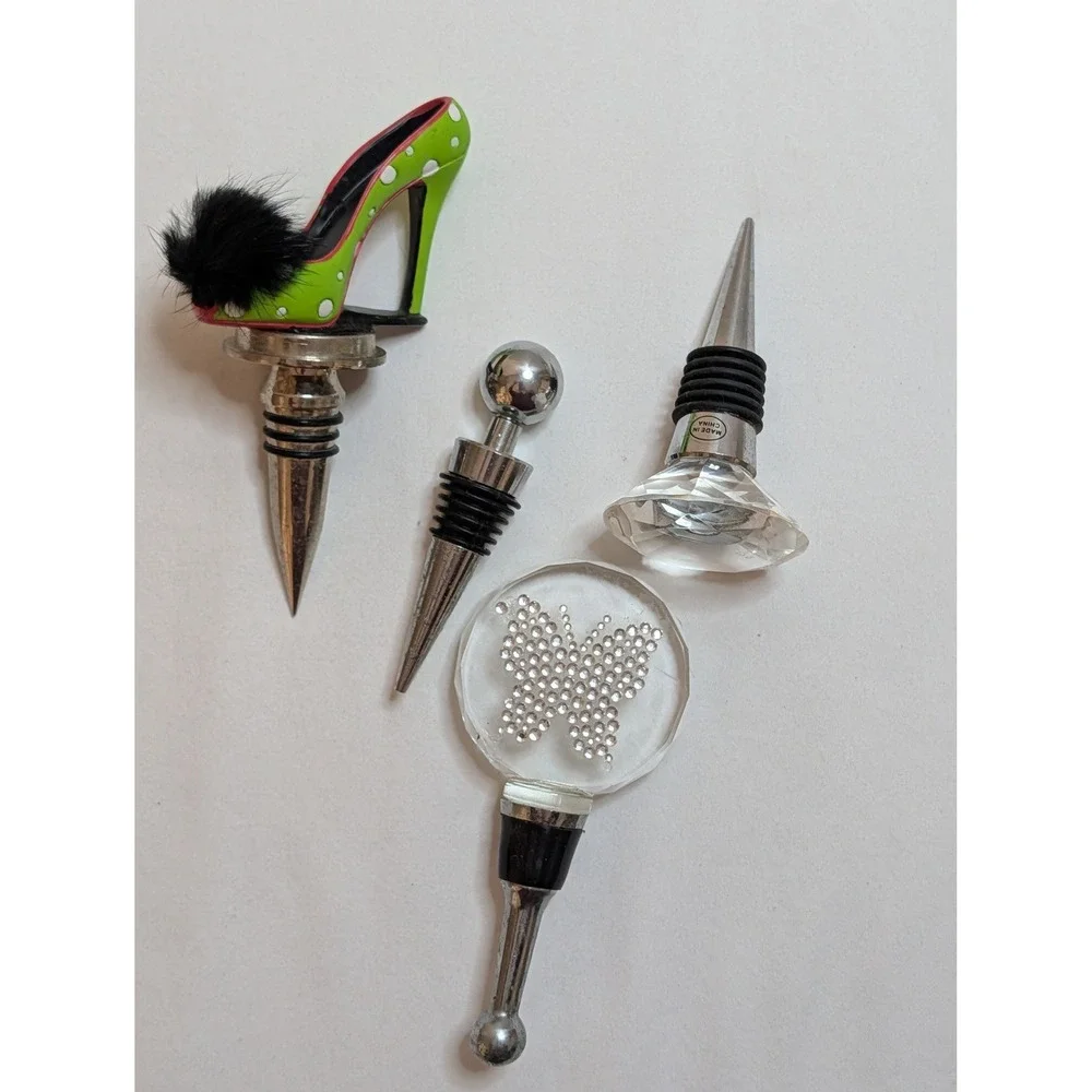 Set of 4 Decorative Wine Bottle‎ Stoppers High Heel Butterfly Crystal Metal